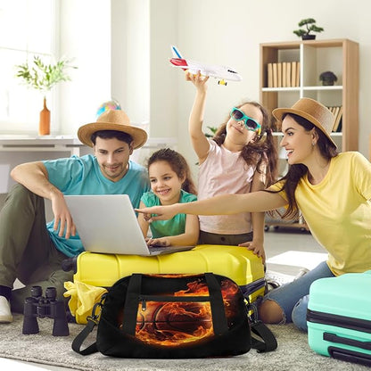 Kids Duffel Bag for Boys Girls Teens, Fire Basketball Waterproof Gym Sports Duffle Bags Dance Travel Overnight Weekender Bag for School Practice