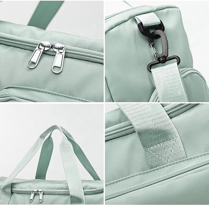 Travel Duffel Bag with Shoes Compartment Sports Gym Bag with Dry Wet Separated Pocket for Men and Women, Overnight Bag Weekender Bag Training Handbag Yoga Bag - Light Green