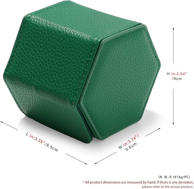 Oirlv Luxury Hexagonal Leather Watch Travel Case Single Watch Box for Men Portable Jewelry Storage Roll Organizer(1-Slot,Green)