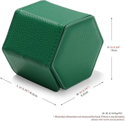 Oirlv Luxury Hexagonal Leather Watch Travel Case Single Watch Box for Men Portable Jewelry Storage Roll Organizer(1-Slot,Green)