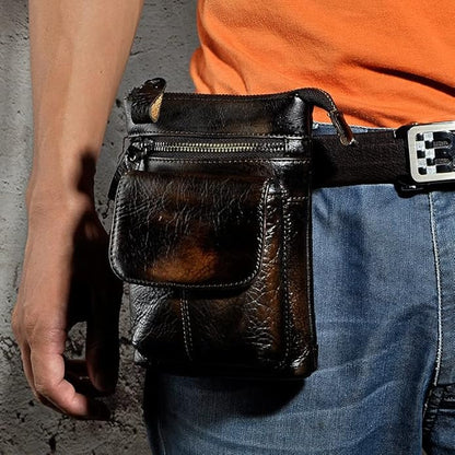 Versatile Cowhide Small Messenger Bag for Men Genuine Leather Waist Pack for Daily Use and Outdoor Activities