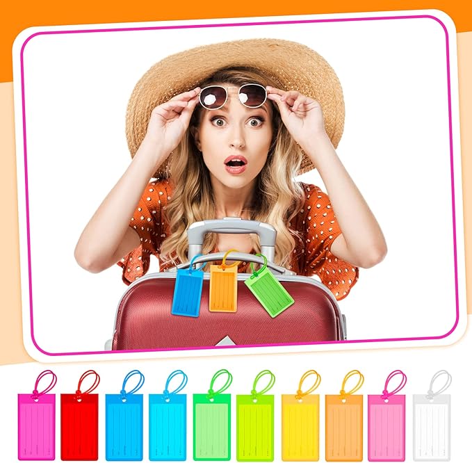 Sumind 100 Pcs Plastic Luggage Tags Assorted Name Identification Labels Flexible Suitcase Tags for Travel Baggage, 10 Colors (Plastic)