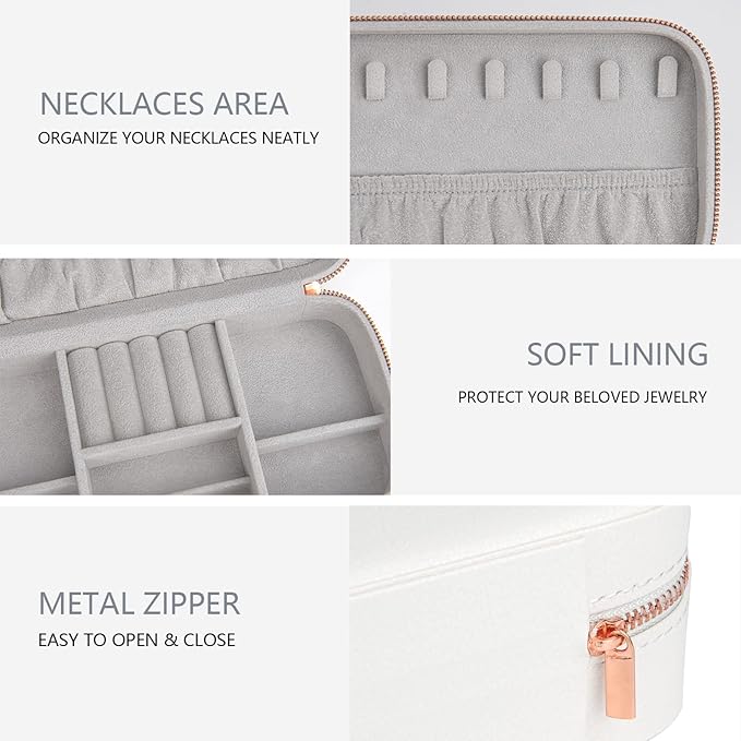 Jewelry Box Small Jewelry Boxes, PU Leather Portable Travel Jewelry Case, Large Capacity for Rings Earrings Necklaces Bracelets Watch, White C