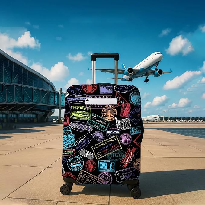 World Landmarks Travel Luggage Cover, Travel-Themed Suitcase Protector Stretchable, Washable Travel Suitcase Cover (L for 25-28 Inch Luggage)