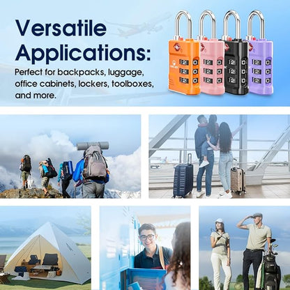 SURE LOCK TSA Locks for Luggage, TSA Approved Luggage Locks with Open Alert, 008 Key for High Security, Easy Read Dials, Zinc Alloy Body, Locker Lock for Suitcase, Gym, Travel.(Pink 4 pk)