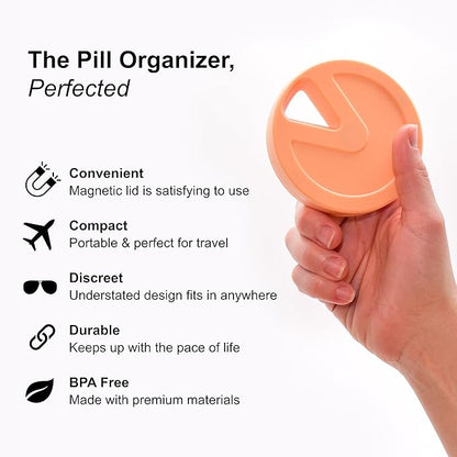 Travel RX Pill Case by Type Two Labs – Weekly 7 Day Pill Box, Compact Magnetic Organizer for Pills fits Purses or Pockets, Rugged Daily Caddy Holds Vitamins, Supplements and Medication. (Peach)