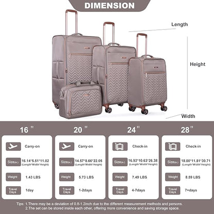 Travelhouse Luggage Set, Softside Suitcase 4-Piece (16/20/24/28), Expandable Lightweight Luggage Sets with Duffel Travel Bag,Suitcase with Double Spinner Wheels