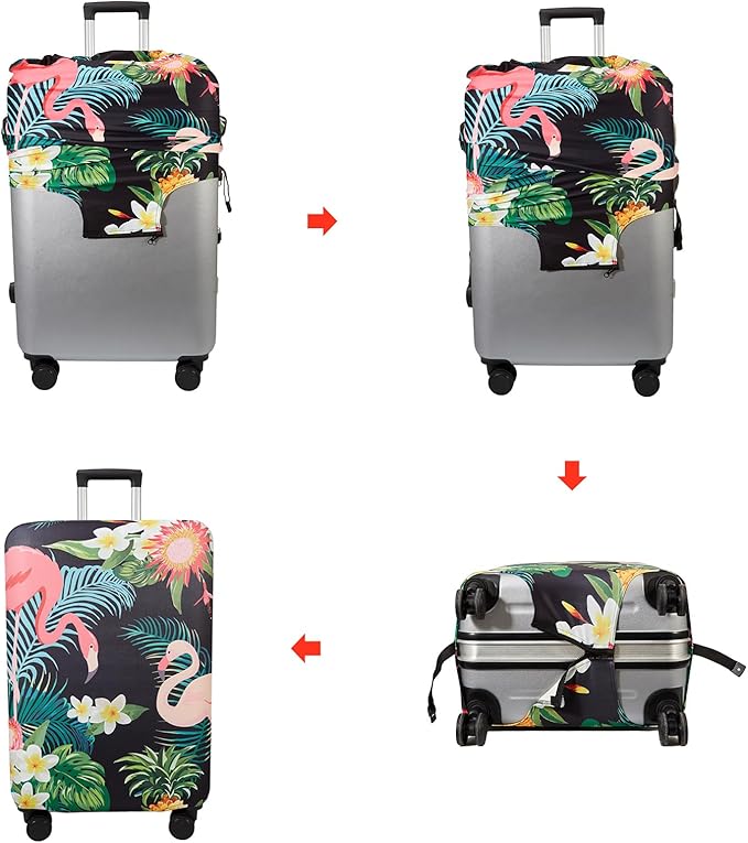 WUJIAONIAO Travel Luggage Cover Baggage Suitcase Cover Protector Skins 18-32 Inch (Flower flamingo, XL (for 29-32 inch luggage))
