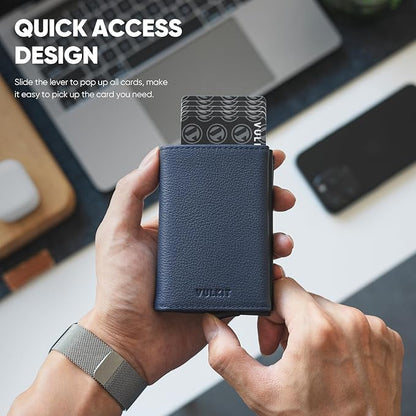 VULKIT Pop up Wallet Minimalist Cash Wallets RFID Blocking Leather Smart Credit Card Holder with Magnetic Closure for Men