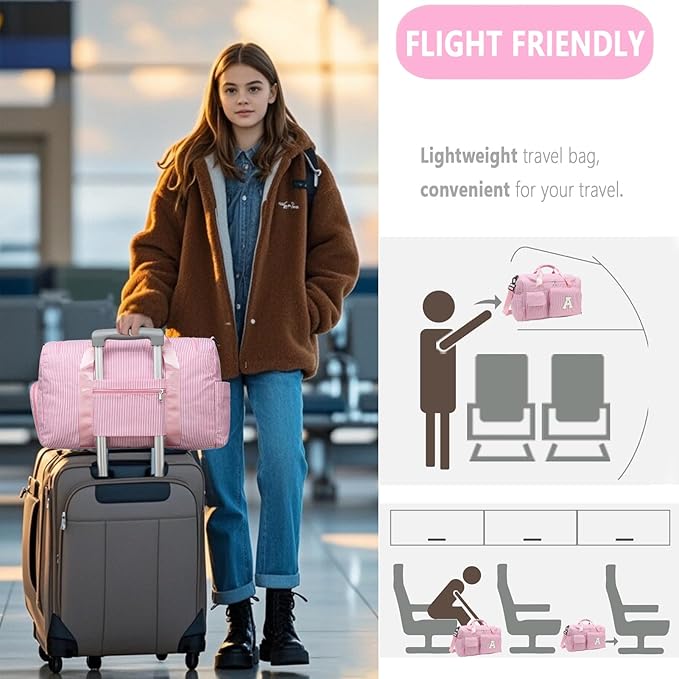 Kids Travel Duffle Bag Dance Bag Gifts for Girls Initial Gym Bag with Shoes Compartment for Women Lightweight Weekender Bags Pink-E