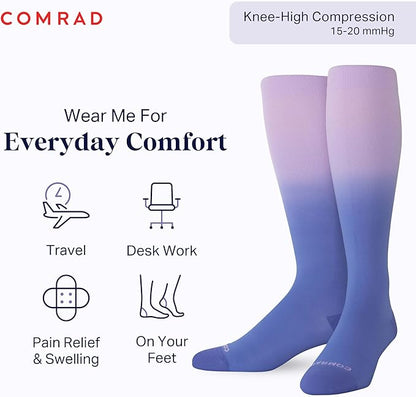 Comrad Nylon Knee High Socks - 15-20mmHg Graduated Compression Socks - Soft & Breathable Support Unisex Socks