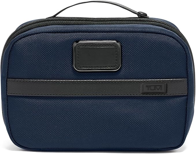 TUMI - Alpha Split Travel Kit - Compact Toiletry Bag for Men & Women - Features Removable Leather Handle & 3 Zip Pockets - Navy