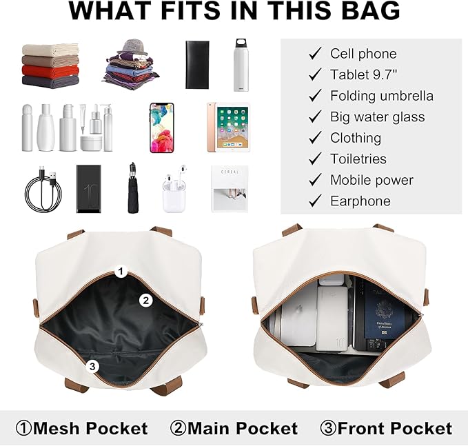 Kono Travel Duffel - 14L Under Seat Carry-On Sports Tote Gym Weekender Overnight Bag - 13.78"x7.87"x7.87" White