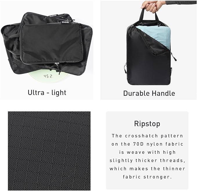 Bagail Ultralight Compression Cubes 7 Set - 3 Packing Cubes, 3 Organizers, and 1 Shoe Bag