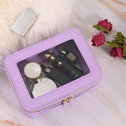 Aveniee Clear Makeup Bag Organizer,Large Travel Toiletry Bag for Women, Waterproof Cosmetic Pouch with Zippers,Car Organizers and Storage Case for Accessories,Lilac