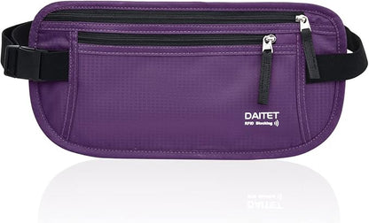 RFID Blocking Money Belt for Men Women, Slim Fanny Pack For Travel，Running,Conceal Waist Wallet For Passport Holder,Phone,Cash(Dark Purple), Dark Purple, Rfid Blocking & Belt Wide:1inch