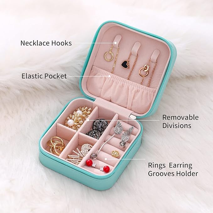 Mini Jewelry Travel Case, Small Jewelry Organizer, Portable Mini Storage Box for Rings, Earrings, Necklaces, Gift for Mother Mom, Girl, Daughter, Sisters, Bridesmaids, Mother's Day Gift (Blue-4pcs)