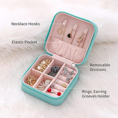 Mini Jewelry Travel Case, Small Jewelry Organizer, Portable Mini Storage Box for Rings, Earrings, Necklaces, Gift for Mother Mom, Girl, Daughter, Sisters, Bridesmaids, Mother's Day Gift (Blue-4pcs)