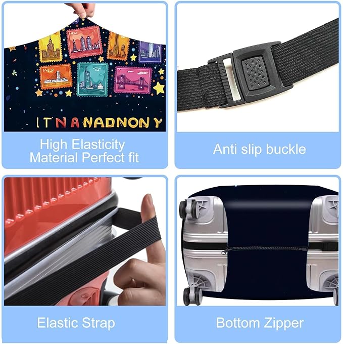 Colorful City Landmarks Luggage Cover – Fun and Vibrant Travel Suitcase Protector, Fits Wheeled Luggage for Stylish Travel,Fits 24''–26'' Suitcases (Size M)