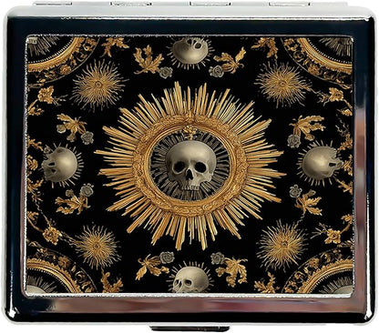 7 Days Chromed Shiny Silver Pill Organizer with Mirror Inside Has 8 Separate Compartments Rectangle,Versatile Storage for Medication - Ideal Travel Accessory (The Skeleton in The Center)