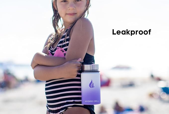 HYDRO CELL Stainless Steel Insulated Water Bottle with Straw - For Cold & Hot Drinks - Metal Vacuum Flask with Screw Cap and Modern Leakproof Sport Thermos for Adults (Lavender/White 14oz)