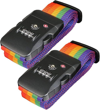 Travel Luggage Strap Adjustable Suitcase Packing Belt with TSA Combination Lock(Rainbow 2 Pack)