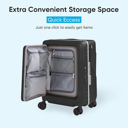 20 Inch Ride on Luggage With Seat For Kids&Adults,with Front Pocket, Foldable Seat Back TSA Approved Lock, 360° Spinner Wheels (20 inch,Black)