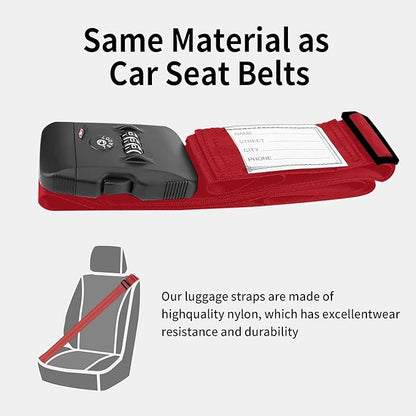 Luggage Straps, Wine-Red TSA-Approved Cross-Design Luggage Strap Belt with Customs Lock for Suitcases, 1-Pack Adjustable Heavy-Duty Cross Suitcase Straps with Name Tags for Travel and Carry-On Bags
