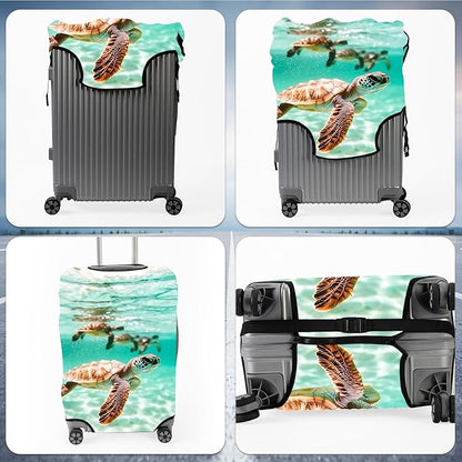 Suitcase Cover for Luggage 22-24 Inch, Washable Elastic Anti-Scratch Luggage Protector, Durable Zipper Baggage Cover with Handle Wrap, Travel Accessories for Suitcase, Cute turtle