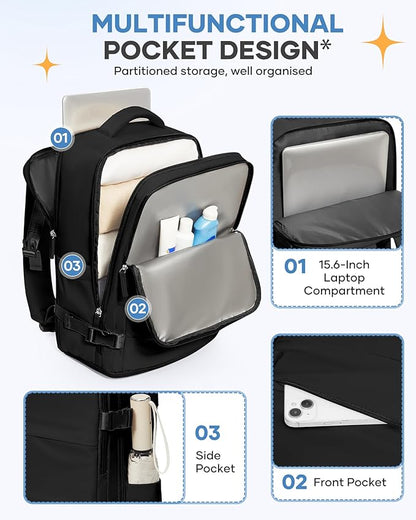 Travel Backpack For Women Men Airline Approved Carry On Backpack Flight Approved Waterproof Sports Luggage Backpack Casual Daypack Small Hiking Backpacks Black Backpacks