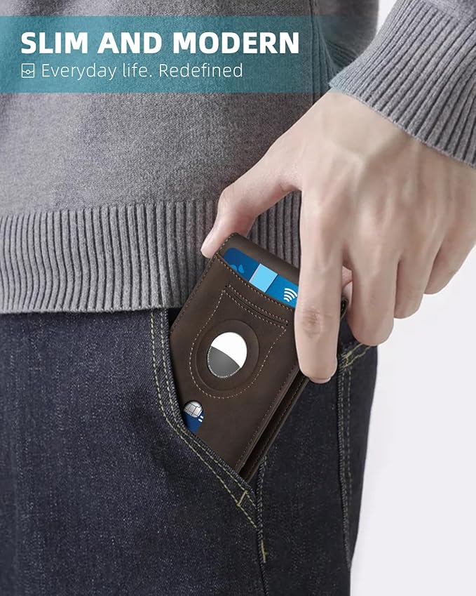 Zitahli Men's Wallets Airtag Holder Slim Rfid Leather with Gift Box