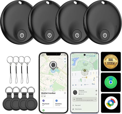 Air Tracker Tags-4 Pack: Bluetooth Tracker Tag, Item Finder Works with Apple Find My App, Trakcer Tag Locator for Your Keys, Wallet, Luggage, Backpack, and More. (Black-4-Dual, 4)