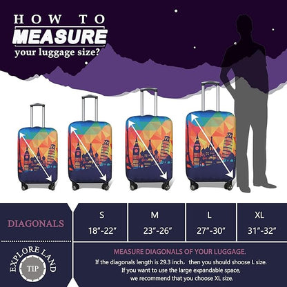 Explore Land Travel Luggage Cover Suitcase Protector Fits 31-32 Inch Case (Modern City, XL)