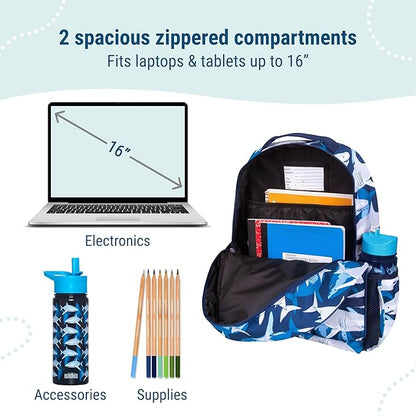 Wildkin ECO rPET 17-inch Large Backpack – Sustainable, Padded, Adjustable – Sharks