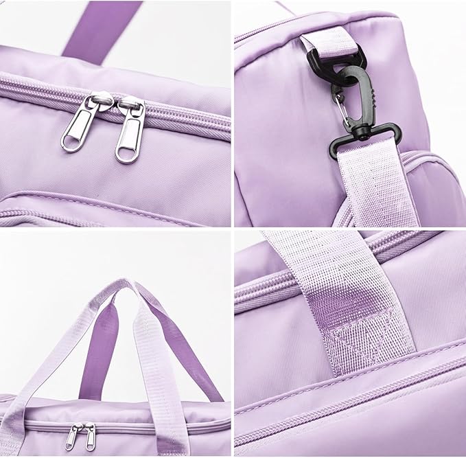 Travel Duffel Bag with Shoes Compartment Sports Gym Bag with Dry Wet Separated Pocket for Men and Women, Overnight Bag Weekender Bag Training Handbag Yoga Bag - Purple