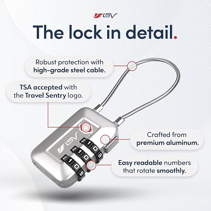 TSA Accepted Luggage Travel Lock, Set-Your-Own Combination Lock for School Gym Locker, Luggage Suitcase Baggage Locks, Filing Cabinets, Toolbox, Case (Silver, 4 Pack)