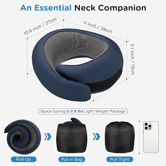 Neck Pillow Airplane,100% Pure Memory FoamTravel Neck Pillow Travel Neck Support Ergonomic &Portable Design Best for Sleeping Plane Car Train Office Flight (Deep Blue)