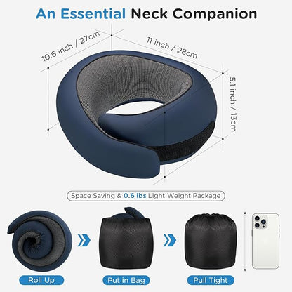 Neck Pillow Airplane,100% Pure Memory FoamTravel Neck Pillow Travel Neck Support Ergonomic &Portable Design Best for Sleeping Plane Car Train Office Flight (Deep Blue)