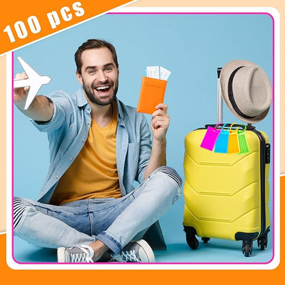 Sumind 100 Pcs Plastic Luggage Tags Assorted Name Identification Labels Flexible Suitcase Tags for Travel Baggage, 10 Colors (Plastic)