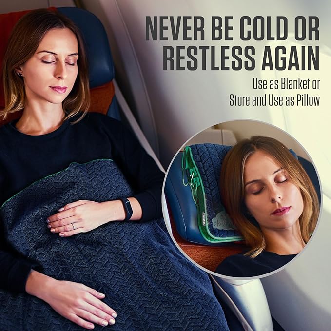 VENTURE 4TH Travel Blanket Pillow – Premium Ultra-Soft & Warm 2-in-1 Blanket or Pillow for Airplane, Car & Bus – Compact, Lightweight & Portable – Lint-Free, No Shedding, No Pilling - Navy/Teal