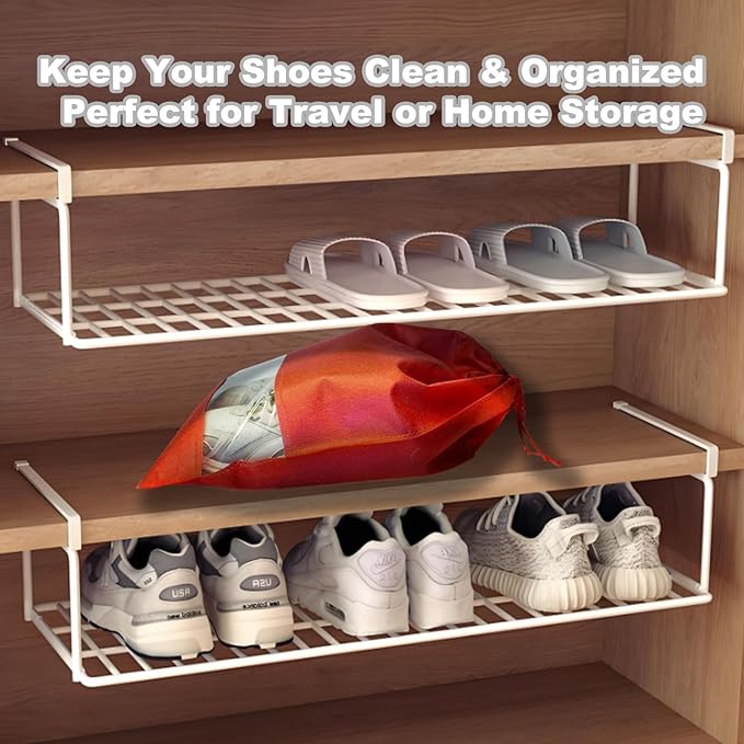 20 Pack Shoe Bags for Travel, 17" x 12.6" Drawstring Shoe Organizers with Clear Window, Breathable Non-Woven Dustproof Pouches for Luggage & Closet (Red)