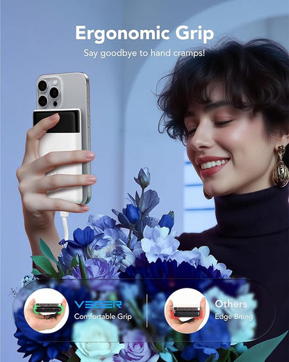 VEGER Portable Charger with Built in Cables, Slim 10000mAh PD 22.5W Fast Charging USB C Power Bank, 4 Outputs 3 Inputs Battery Pack Compatible with iPhone 16 15 14 13 Samsung iPad - Travel Essential