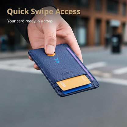Buffway Slim Minimalist Front Pocket RFID Blocking Leather Wallets for Men and Women - Cross Blue