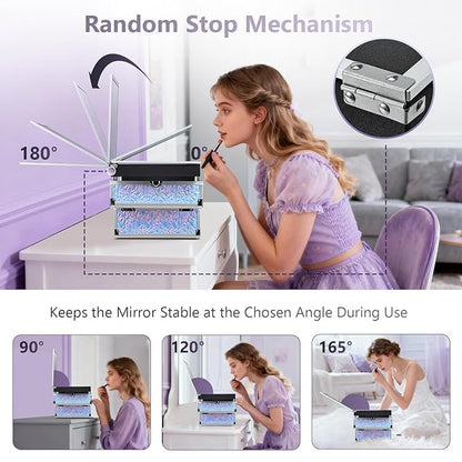 Joligrace Makeup Train Case Makeup Case Organizer Portable Cosmetic Box Storage with 2 Trays Mirror Locking with Keys Make Up Travel Case Nail Kits Traveling Makeup Box Shiny Purple