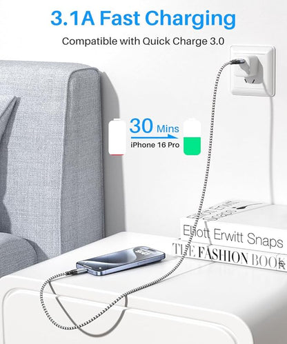 USB C Data Cable 10Gbps Transfer [6FT 2Pack], USB A to USB Type C Charger, High Speed USB 3.2 Gen 2 Sync & Charge Cord for iPhone 16/15 Pro CarPlay, Samsung Galaxy S24/S23/S22/S21 Android Auto, PS 5