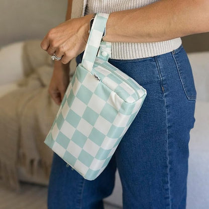 Tiny Twinkle Waterproof Travel Toiletry & Makeup Bag Organizer | Large Capacity Cosmetic Case with Compartments & Handle, A Thoughtful Travel Companion for Women（Sage Checkers