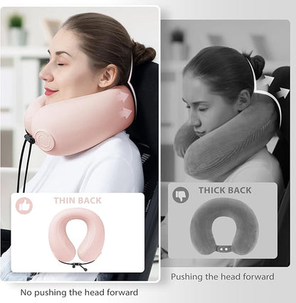 Travel Neck Pillows for Airplane Adults, Memory Foam Neck Support Travelling Pillow with Washable Cotton Pillowcases and Storage Bag, for Car, Train, Flight, Office and Home Use Adults Pink