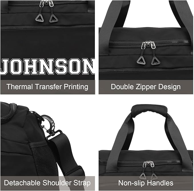 Personalized Duffel Bag Custom Sport Gym Travel Bags Embroidered Name Text Customized Dry Wet Separated Weekend Waterproof Bag for Women Men (A-Black)