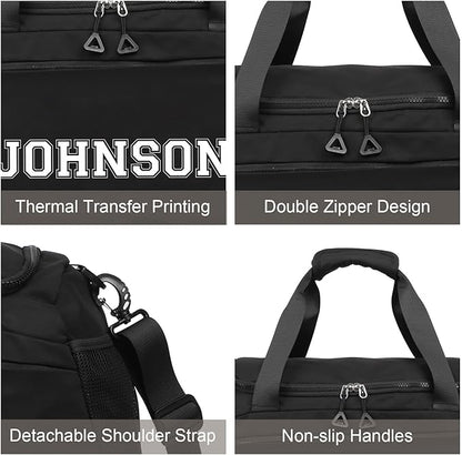 Personalized Duffel Bag Custom Sport Gym Travel Bags Embroidered Name Text Customized Dry Wet Separated Weekend Waterproof Bag for Women Men (A-Black)