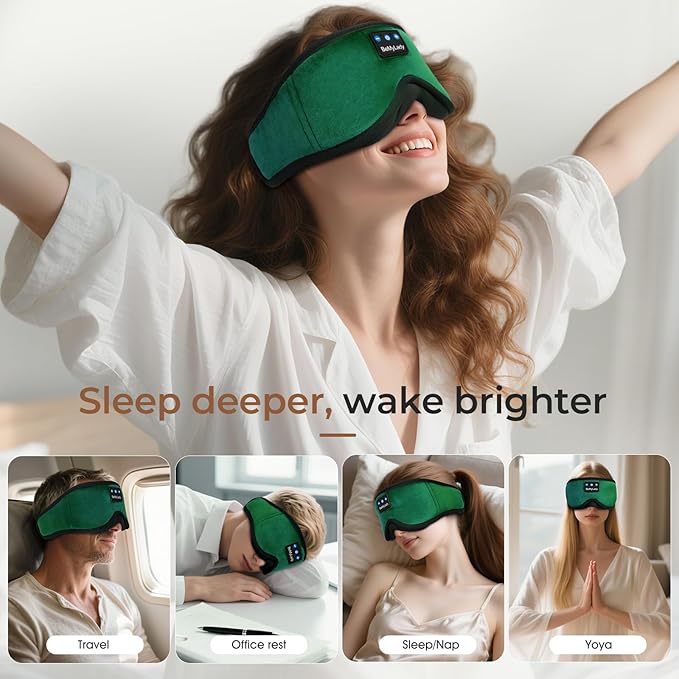 Sleep mask Headphones,100% Blackout 3D Zero Eye Pressure Bluetooth Sleep mask Breathable Eye mask with Bluetooth Headphones Sleep Headphones for Side Sleepers 14H Playtime&Bluetooth 5.4 Green